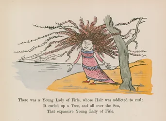 モミの木に、髪をカールさせた若い女性がいた。