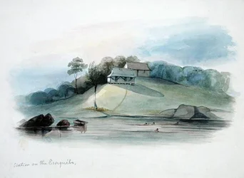イギリス領ガイアナ、エスキボ川の駅 1840年頃（紙に水彩画）
