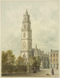 セント・ポール教会とポートランド・スクエア（鉛筆・水彩・紙