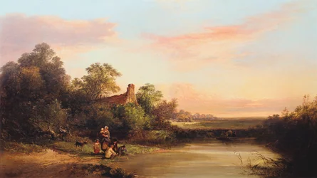 「コテージと小川のあるイギリスの風景」、1860