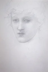 少女の頭部の習作 - Bessie Keane, c.1896 （紙に鉛筆）