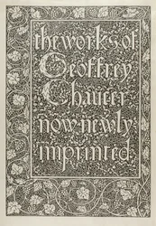ジェフリーチョーサーの作品からのタイトルページ、ウィリアムモリス（1834-96）1896による刻印
