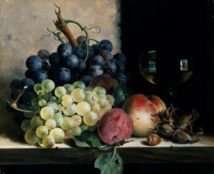 フルーツとワイングラスのある静物。エドワード・ラデル（1821-1886）個人蔵。