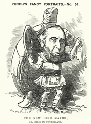 パンチの漫画。1881年にロンドン市長に就任したジョン・エリス卿(彫刻)