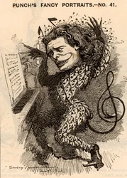 「アントン・ルービンシュタイン（1829-1894） ロシアのピアニスト、作曲家、指揮者。1881年のロンドン公演で10,000ポンドを稼いだ。彼の作品のひとつにオペラ「悪魔」（1875年）がある。漫画：エドワ