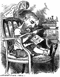 Evelyn Ashley (1836-1907) イギリスの作家、自由主義政治家：シャフツベリー伯爵の息子。エドワード・リンレイ・サンボーンによる漫画（『パンチ・ロンドン』の「ファンシー・ポートレート」シリーズ） 1881年4月、アシュレイが貿易委員会の次官だったときのもの。
