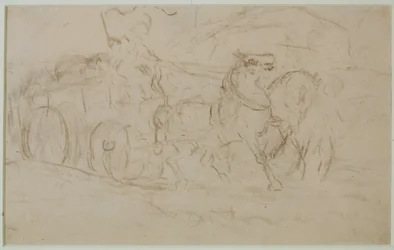 馬とカート（＃9）、c。 1880年代（紙にグラファイト）