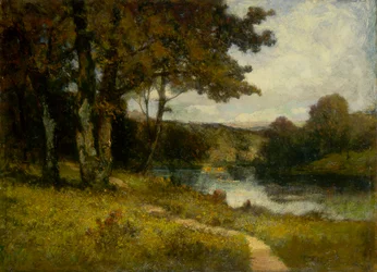 無題の風景、川の近くの木々、1891年。