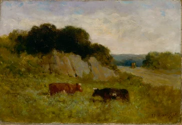 2 頭の牛がいる無題の風景、1898 年。