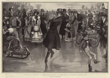 100年前の氷の上のクリスマスシーン