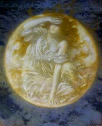 エドワード・ロバート・ヒューズ（1851-1914）（前グラファイト）作 "Radiant Moon" 個人蔵