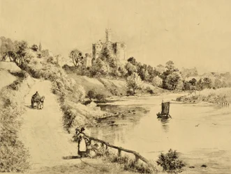 コケ：アンブルへの道からワークワース城、1880年頃（エッチング）