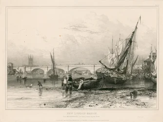 1832年7月31日に描かれたビリングスゲート（低水位）からのニューロンドンブリッジ