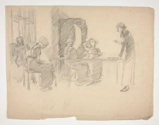 ストーニー グラウンド 1884 の初期の習作、人物が描かれた内部