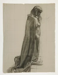 The Quest of the Holy Grail (1901 年に完成したボストン公立図書館のための 15 の絵画シリーズの 2 番目) からのランスロット卿とボールス卿の服装のガラハッドと彼の拍車の図の研究