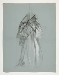 The Quest of the Holy Grail (1901 年に完成したボストン公立図書館のための 15 の絵画シリーズの 2 番目) からのランスロット卿とボールス卿の服装のガラハッドと彼の拍車の図の研究