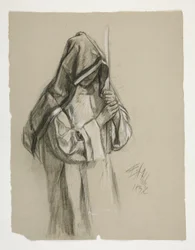 The Quest of the Holy Grail (1901 年に完成したボストン公立図書館のための 15 の絵画シリーズの 2 番目) からのランスロット卿とボールス卿の服装のガラハッドと彼の拍車の図の研究