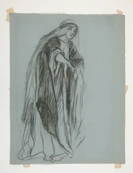 The Quest of the Holy Grail (1901 年に完成したボストン公立図書館のための 15 枚の絵画のシリーズ) からの、乙女の城 (?) の図の習作