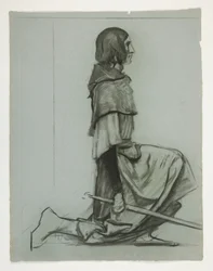 The Key to the Castle の習作、The Quest of the Holy Grail から (1901 年に完成したボストン公立図書館のための 15 枚の絵画のシリーズ)