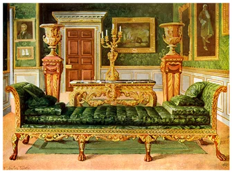 マホガニーと金箔を施したジョージアン様式のスイート、ロングフォード城、ウィルトシャー、1911-1912。