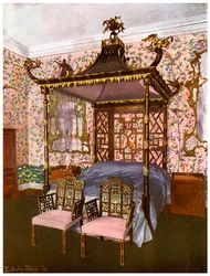 チッペンデール中国の寝室、バドミントンハウス、グロスターシャー、1911-1912。