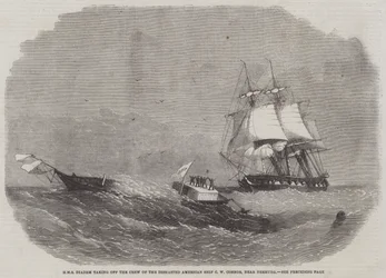 HMS Diademがバミューダの近くで、Dismasted American Ship CW Connorのクルーを離陸