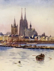 ライン川ケルン、ケルンを去るとき（カラーリトグラフ）