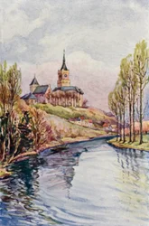 ライン川クリーブのシュヴァーネン・トゥルム（カラーリトグラフ）