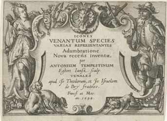 狩猟シーンのあるシリーズのタイトルプリント 狩りの情景（シリーズタイトル） Icones Venantum Species Varias Representantes (オブジェクトのシリーズ タイトル)
