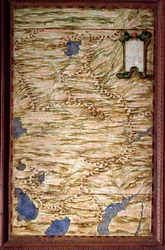 数学者、宇宙誌学者、イタリア人建築家エニャツィオ・ダンティ（1536-1586）が制作したペルーの地図。1567年頃。フィレンツェ、ヴェッキオ宮殿、世界地図の間