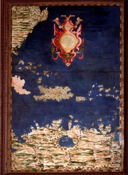 サント・ドミンゴ（Santo Domingo）またはヒスパニオラ（Hispaniola）の地図は、エグナツィオ・ダンティ（Egnazio Danti）（1536-1586）数学者、宇宙飛行士、イタリア人建築家によって作られた。1567年頃。フィレンツェ、ヴェッキオ宮殿、マッパモンドの部屋（Sala del Mappamondo