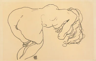 長い髪のヌード、前傾、後ろ姿; Langhaariger Akt、vornubergebeugt、Ruckenansicht、1918