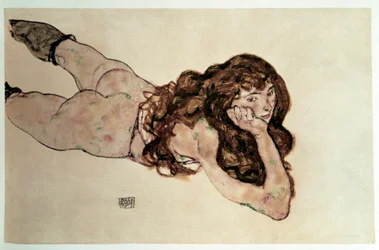 平らな腹のある裸の女性らしい。エゴン・シーレによるドローイング