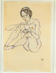 Nude Womanガッシュ、水彩、鉛筆。右下にサイン、年代 (グワッシュ、水彩、鉛筆)