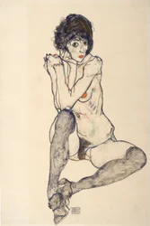 座る女性のヌード、右ひざで休む肘、1914年。