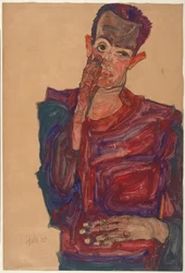 まぶたを下げた状態の自画像、1910