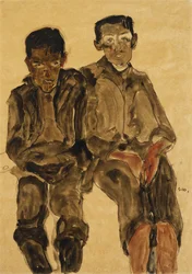 2人の着席の男の子。二人の男の子、1910