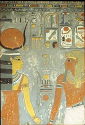 ホレムヘブの墓からのホレムヘブとハトホル（c.1323-1295 BC）ニューキングダム（壁画）
