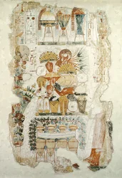 ネバムンの墓から息子、供物を受け取るネバムン、紀元前1350年頃（壁画）