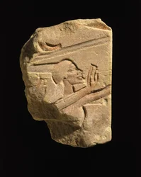 崇拝のしぐさのヌビア人、エジプト、カルナック、アマルナ時代、新王国、紀元前1353-1336年（砂岩）