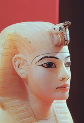 ツタンカーメンの墓からの、天蓋のある壺の栓（紀元前1370-52年）王国（アラバスター）