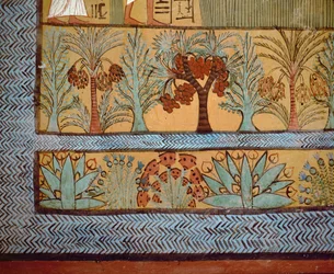 セネデムのアーチ型墓室を描いた宗教画に描かれた樹木、サボテン、植物（No.