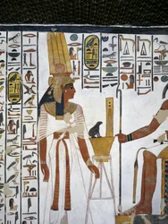 エジプト、テーベ、ルクソール、王妃の谷、ネフェルタリの墓、控えの間の別館、壁画、神の書記トートの前の王妃