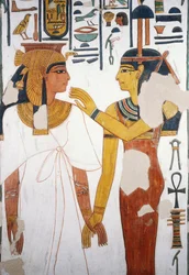 ネフェルタリと女神イシスの出会い、フレスコ画、第4の柱の北面ファサード、埋葬室、ネフェルタリの墓（QV66）、テーベの王妃の谷（ユネスコ世界遺産登録