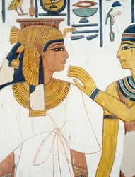 ネフェルタリと女神イシスの出会い、フレスコ画、第4の柱の北面、埋葬室、ネフェルタリの墓（QV66）、テーベの王妃の谷（ユネスコ世界遺産登録