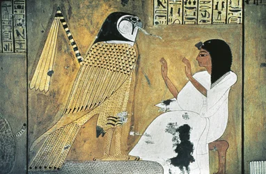 Seinämaalaus kohtauksesta Book of the Deadista, muunnos Golden Falconiksi