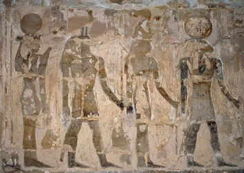 エジプト、ギザ、バハリヤ・オアシス、アイン・エル・メフトラ神殿の壁画、第26王朝（前663～525年）