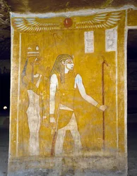 エジプト、ギザのバハリヤ・オアシスにあるパ・ネントウィーの墓から出土した壁画。エジプト文明、第26王朝、前663〜525年。