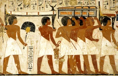 古代エジプト、絵画、葬列、ラモセの墓、財宝を運ぶ男たち、テーベ、貴族の谷