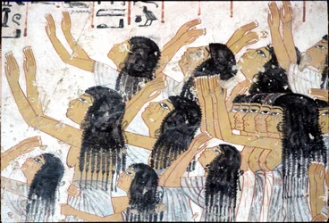 古代エジプト、壁画、葬列の中で泣き叫ぶ女性たち、ラモセの墓、テーベ